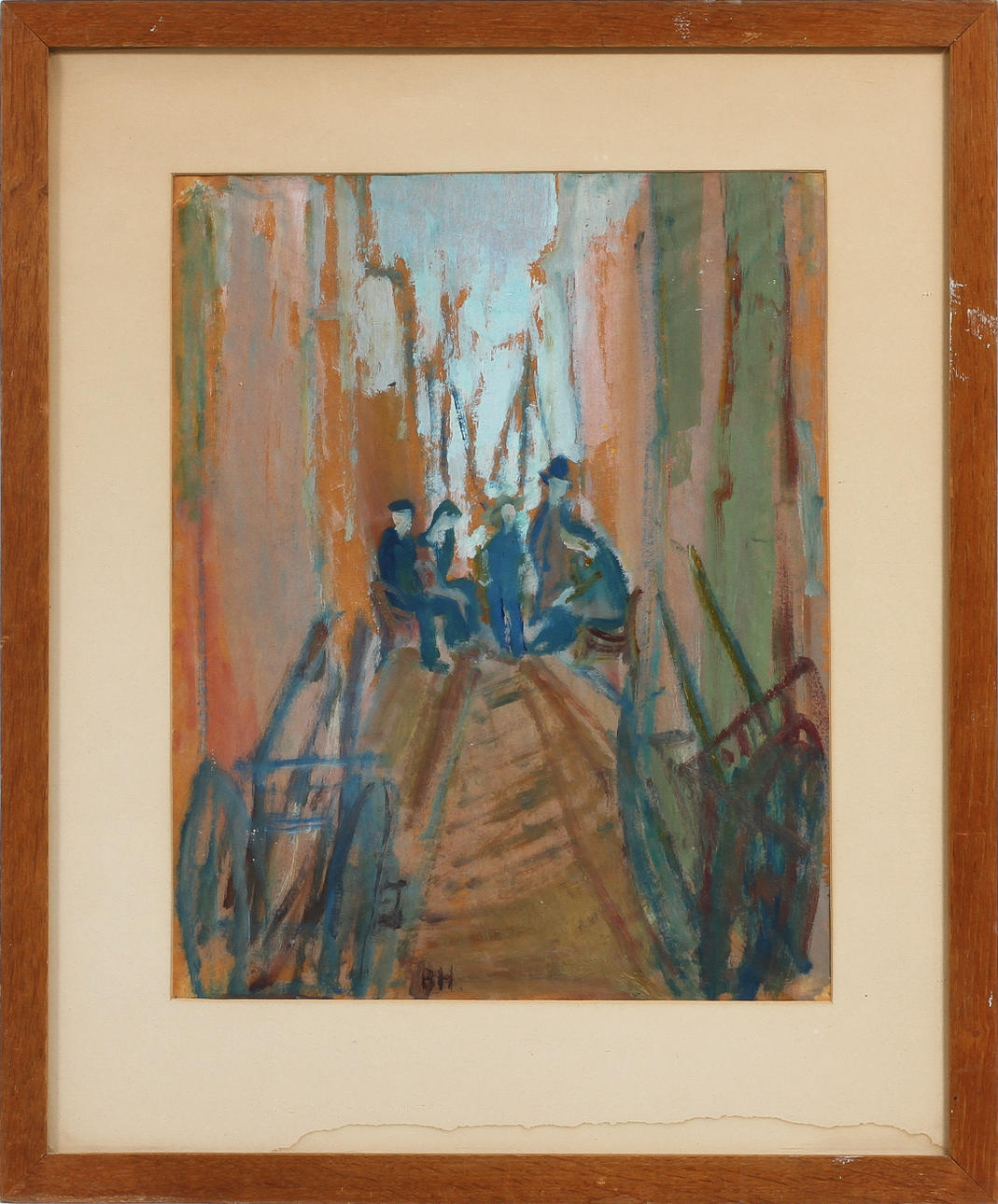 BRITTA HANSSON. Figurscen, gouache, signerad BH.