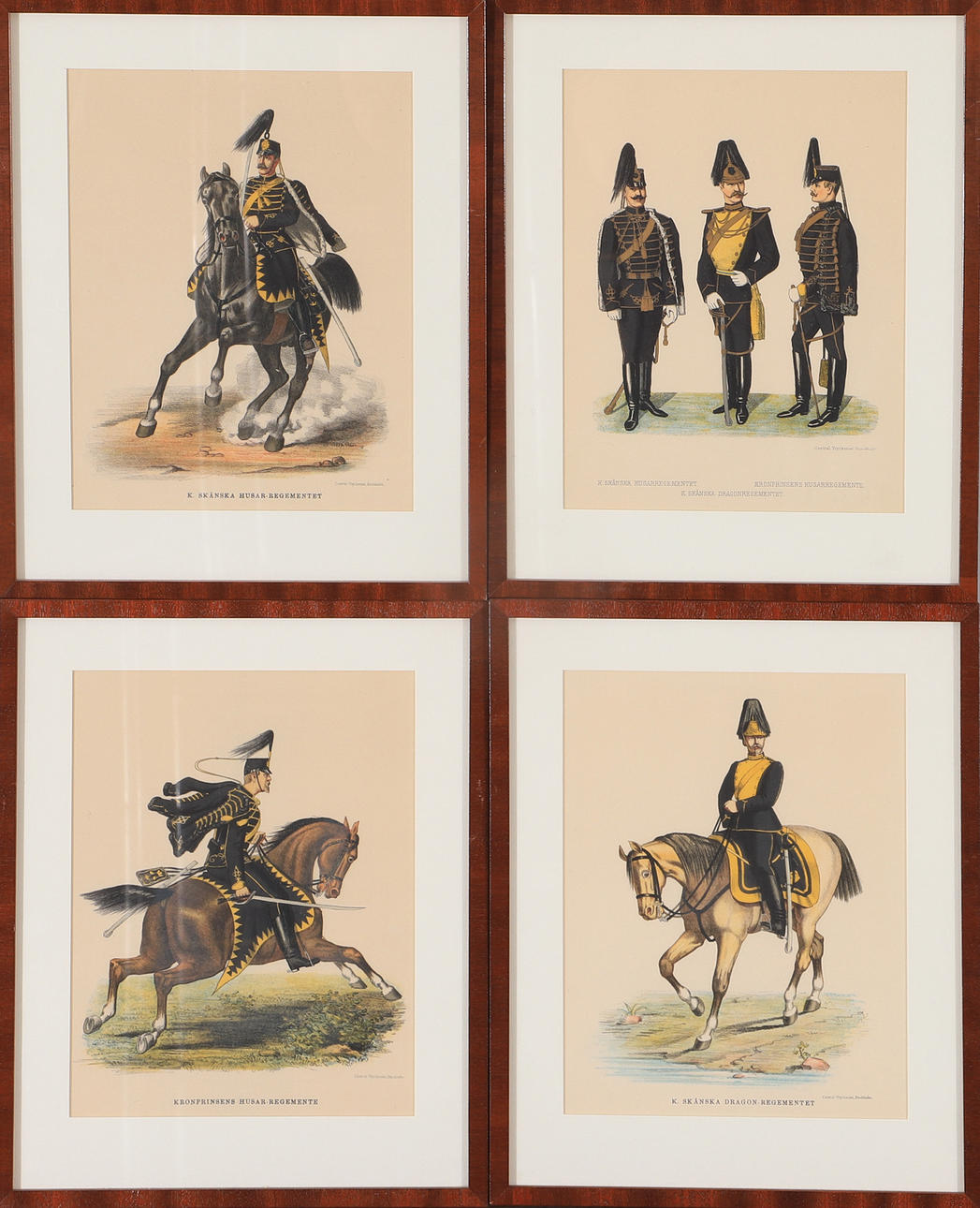 MILITARY UNIFORMS, 4 framed prints.