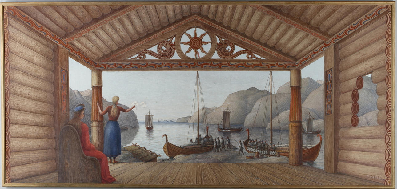 OKÄND KONSTNÄR. Vikingamotiv, olja på duk, signerad A.Toldnäss.