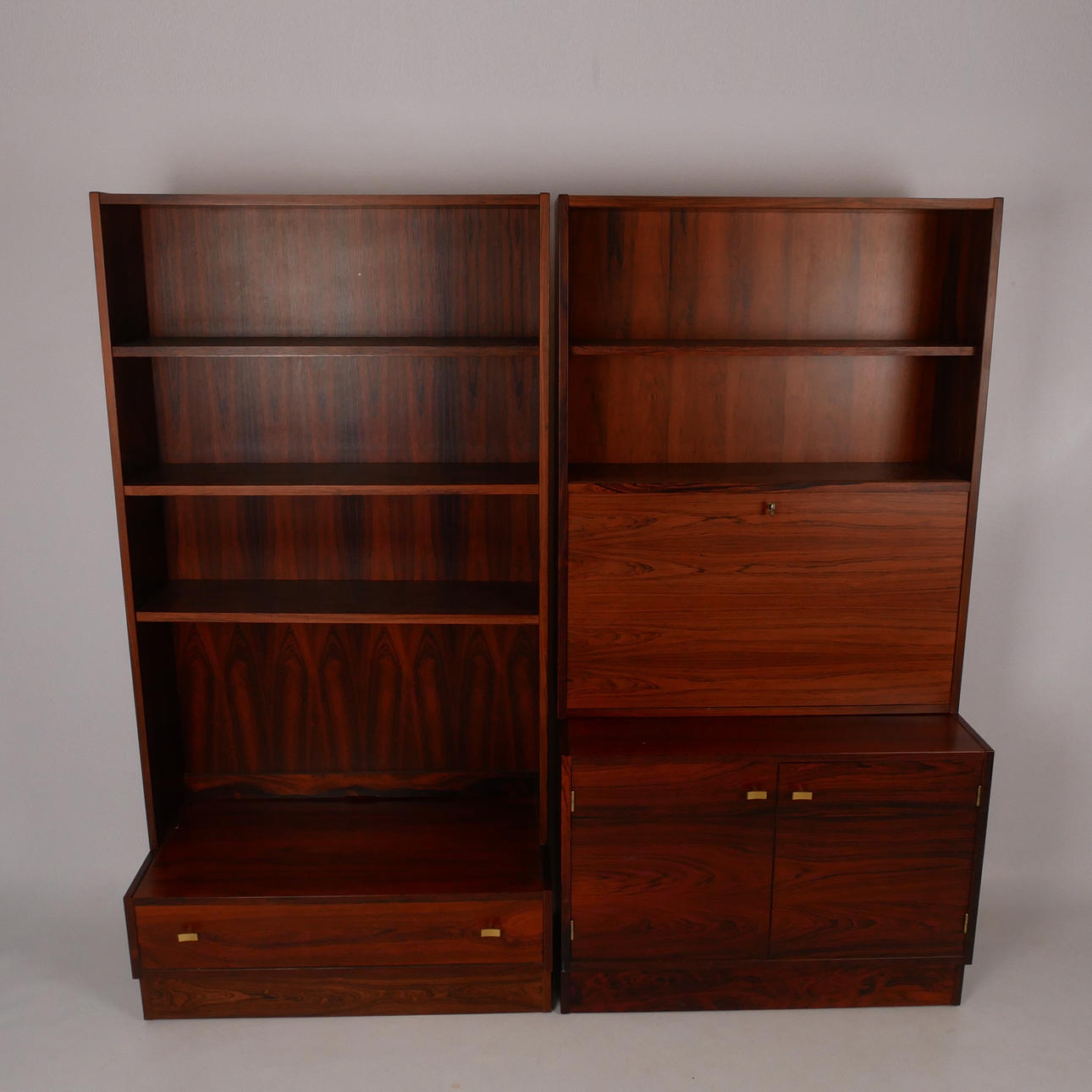 BOOKSHELF with bar, 2 sections, late 1960s.