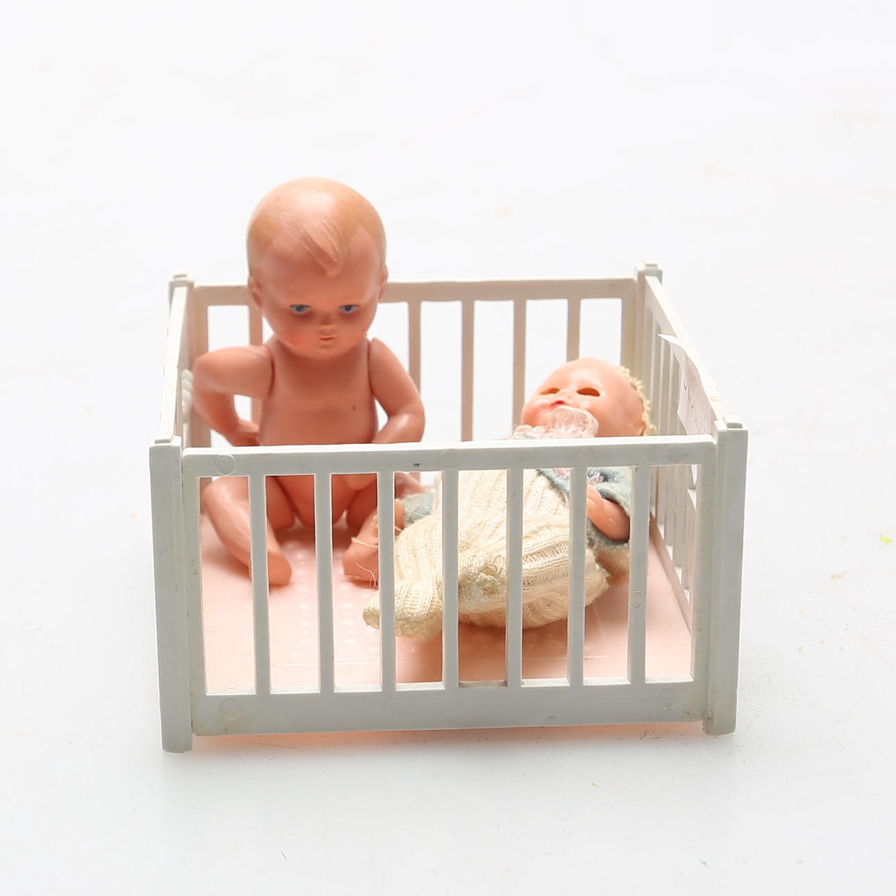 MINI DOLLS, 2 pcs, in MINI BED, 1900s.