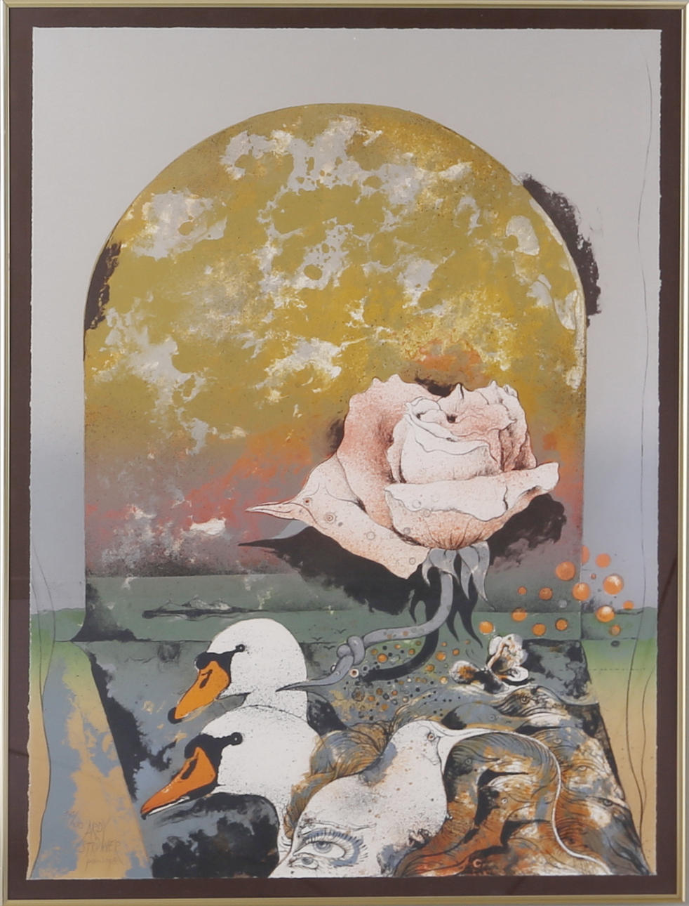 ARDY STRÜWER. Svanar, färglitografi, signerad och numrerad 141/150, daterad 1981.