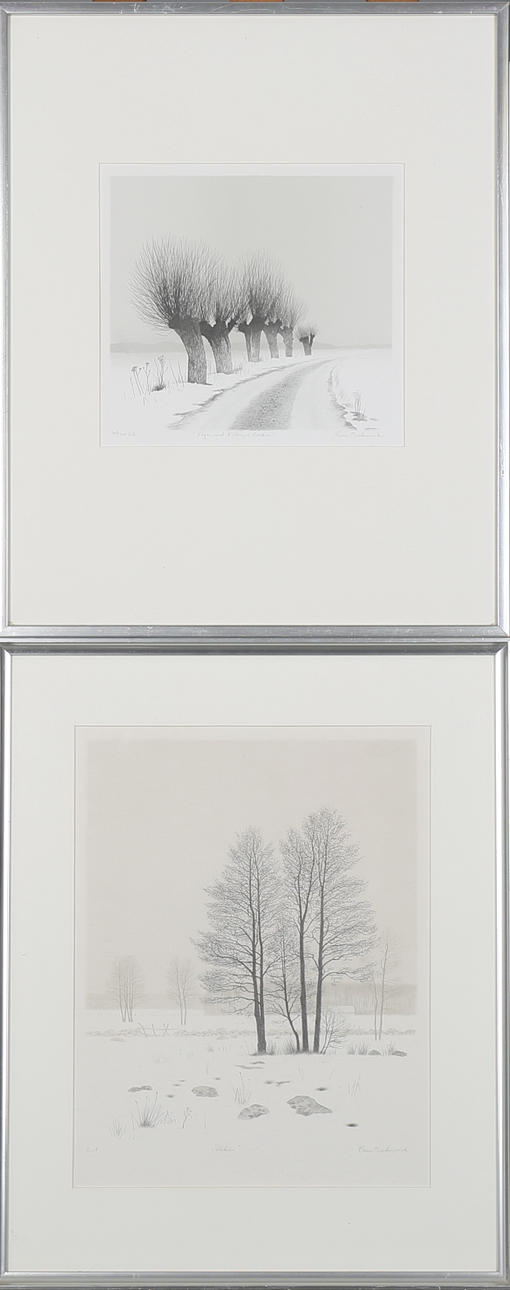 CARIN BÄCKMARCK. Litografier, 2 st, landskapsmotiv. Signerade och numrerade.