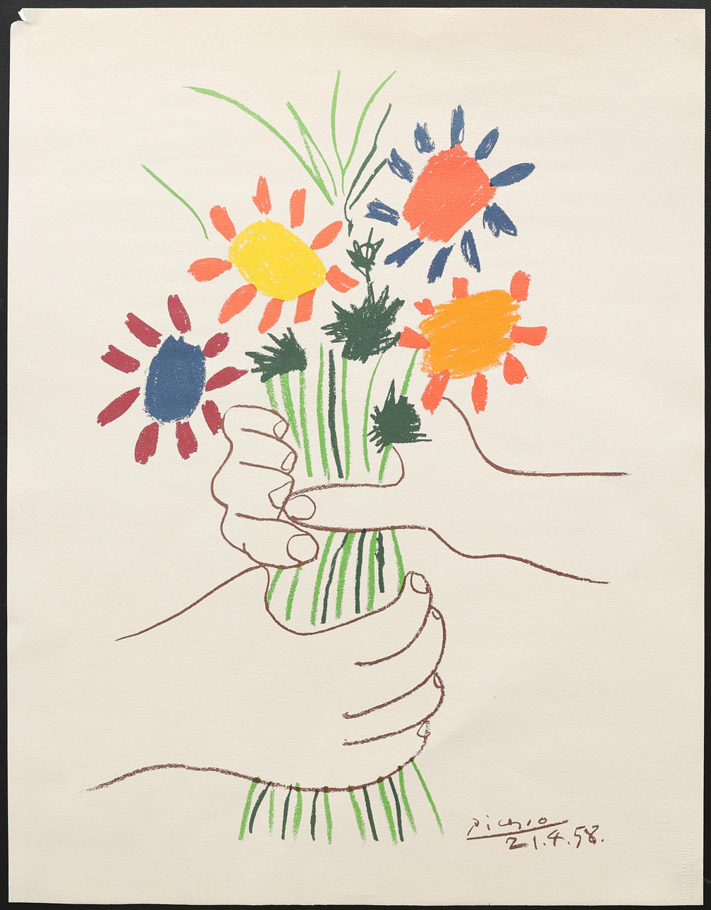 AFTER PABLO PICASSO. Flower bouquet, lithography, not signed.