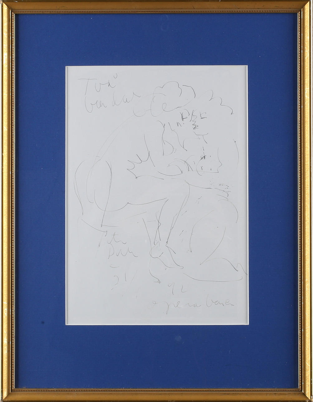 PETER DAHL. "Två brudar", Tusch på papper, signerad och daterad, Peter Dahl 21/1 92 Operabaren.