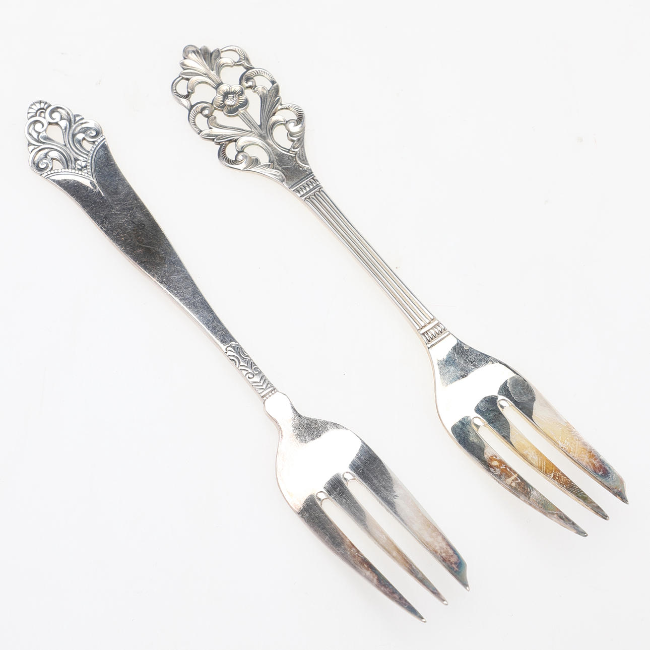 CAKE FORKS, 6+5 pcs, silver, Norway.