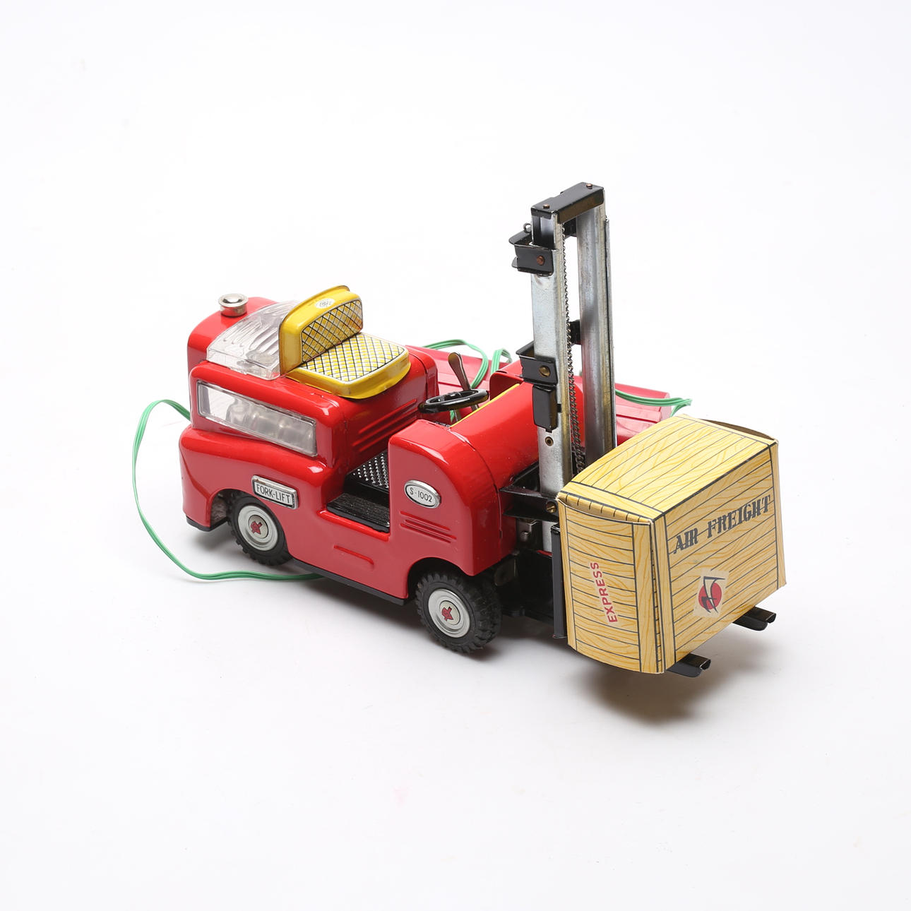 SPIELZEUG, Gabelstapler, Gabelstapler S-1002, lithographierte Platte, Modern Toys, Japan.