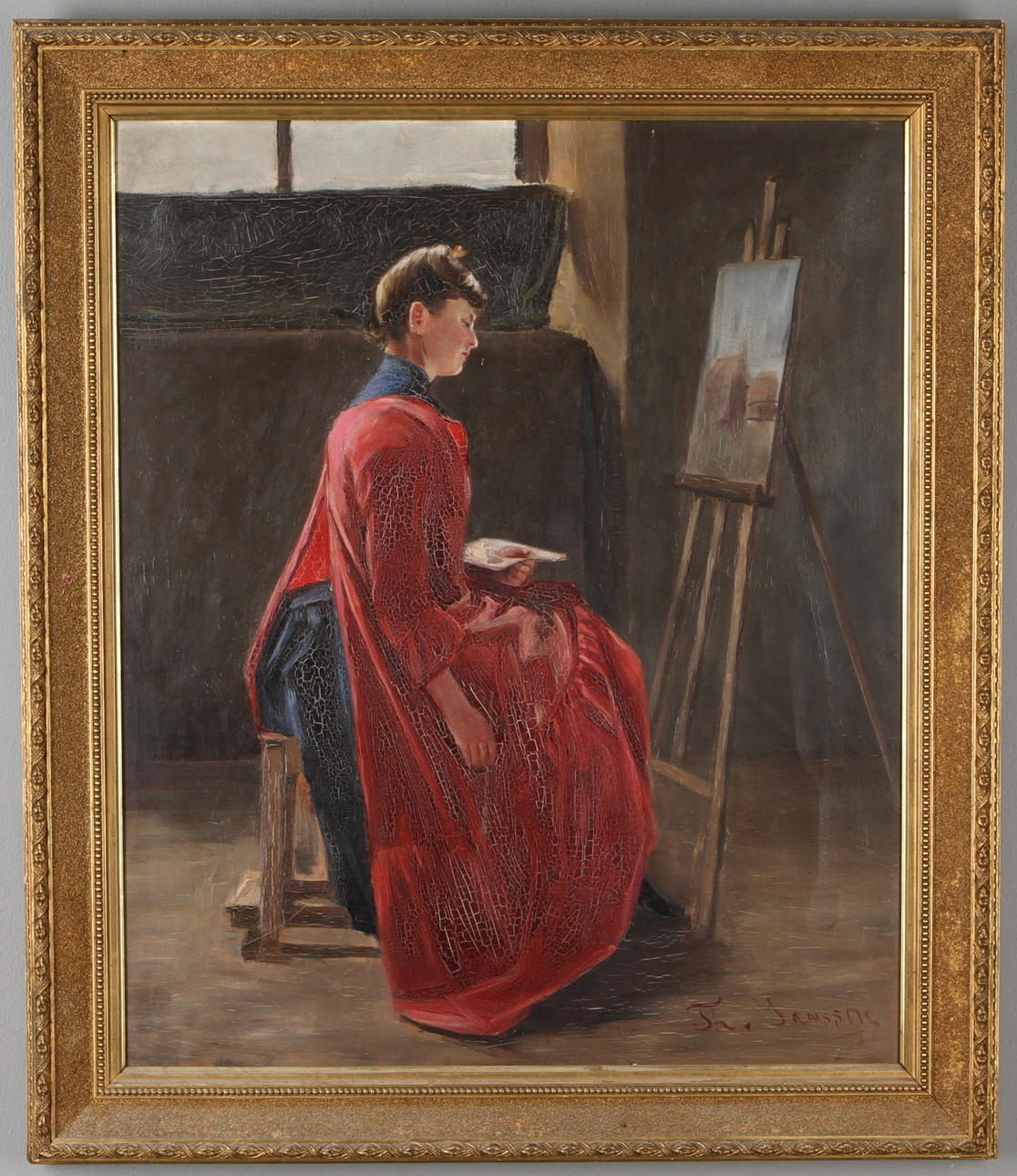 THERESA JANSSON. Porträtt föreställande Jenny Björkman, olja på duk, signerad.