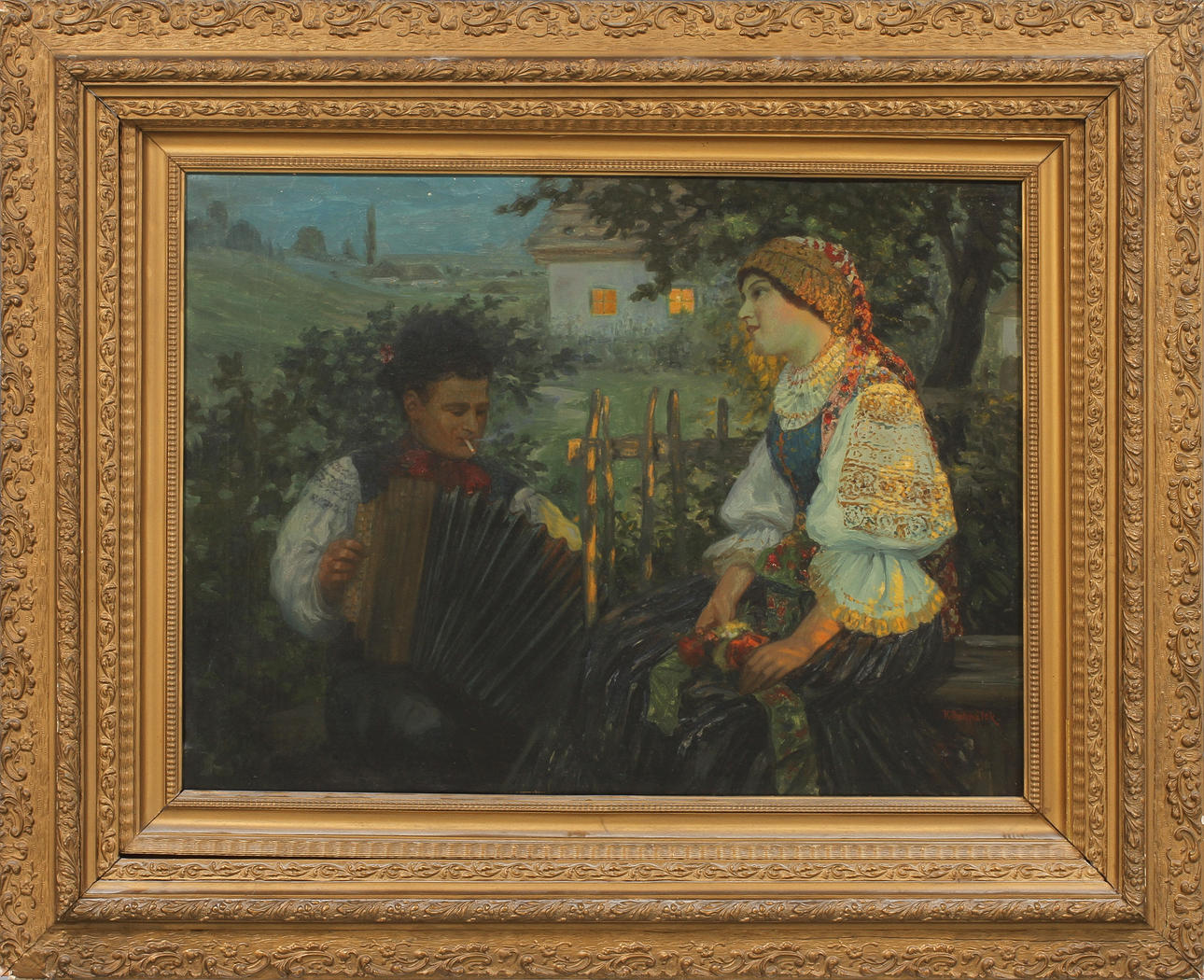 KAREL DOHNALEK. Figurscen, olja på duk, signerad.