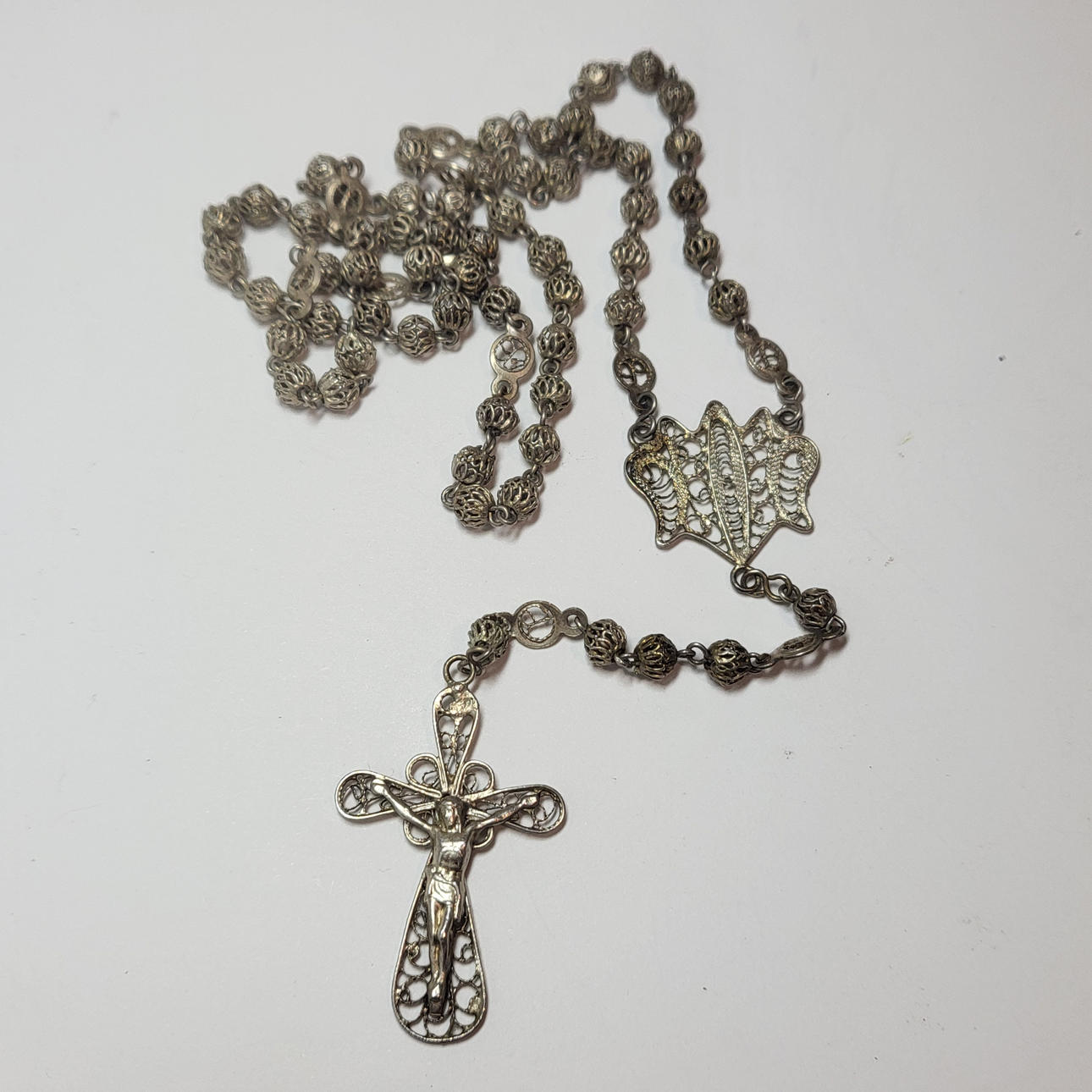 ROSENKRANZ AUS SILBER FILIGRAN.