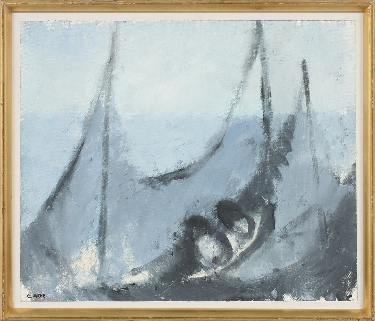 GUSTAV ARNE. Komposition, olja på duk, uppfodrad, signerad.