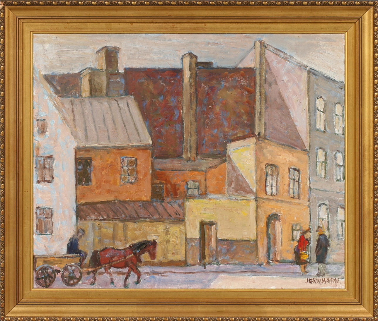 SIGGE JERNMARK. "Gamla hus Nordstaden", olja på duk, signerad.