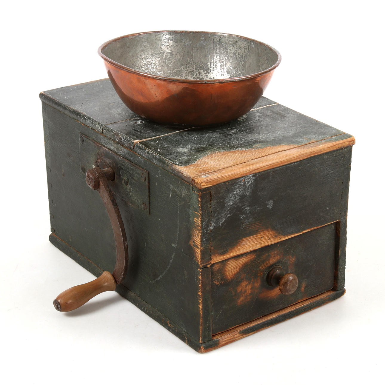 KAFFEEMÜHLE, Holz, Kupfer, 18/1900.