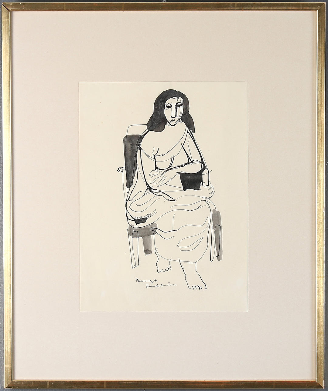 BENGT LINDSTRÖM. Tuschteckning, signerad. 1900-talets mitt.