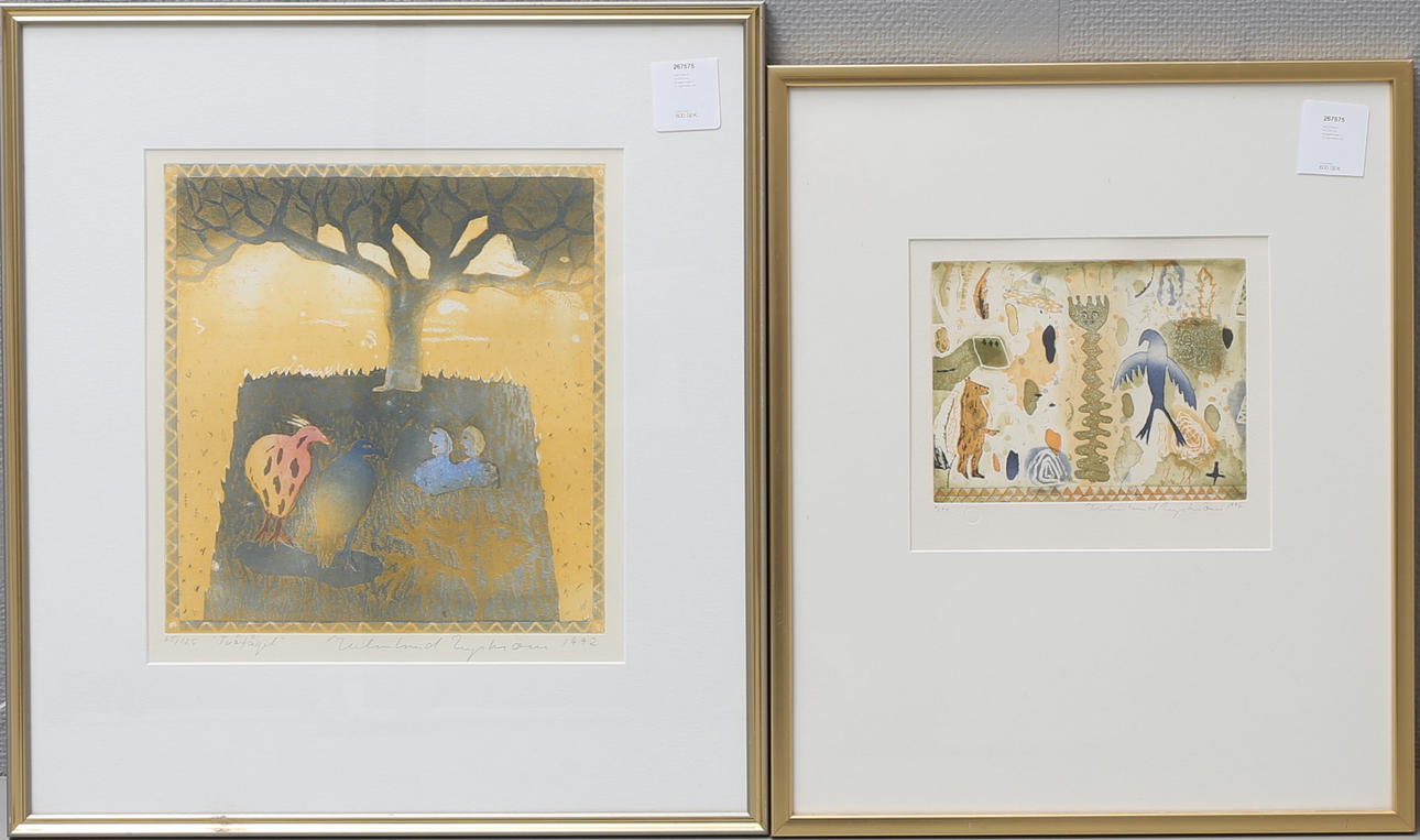 HELMTRUD NYSTRÖM. Färgetsningar, 2 st, signerade.