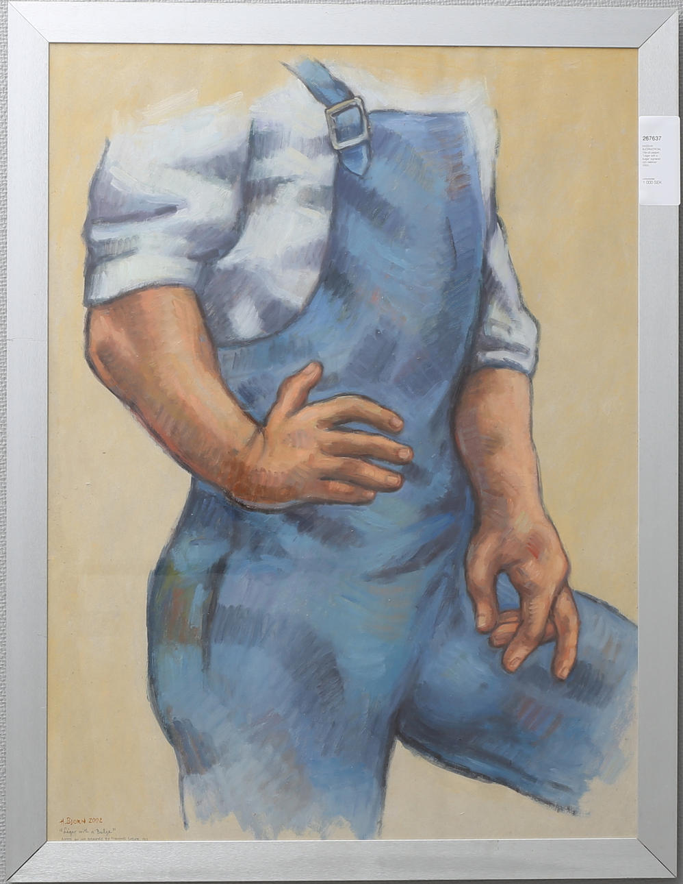 HASSAN BJÖRNSTRÖM. "Léger with a Bulge". Olja på papp, efter teckning av Ferdinand Léger, signerad H. Bjorn och daterad 2002.