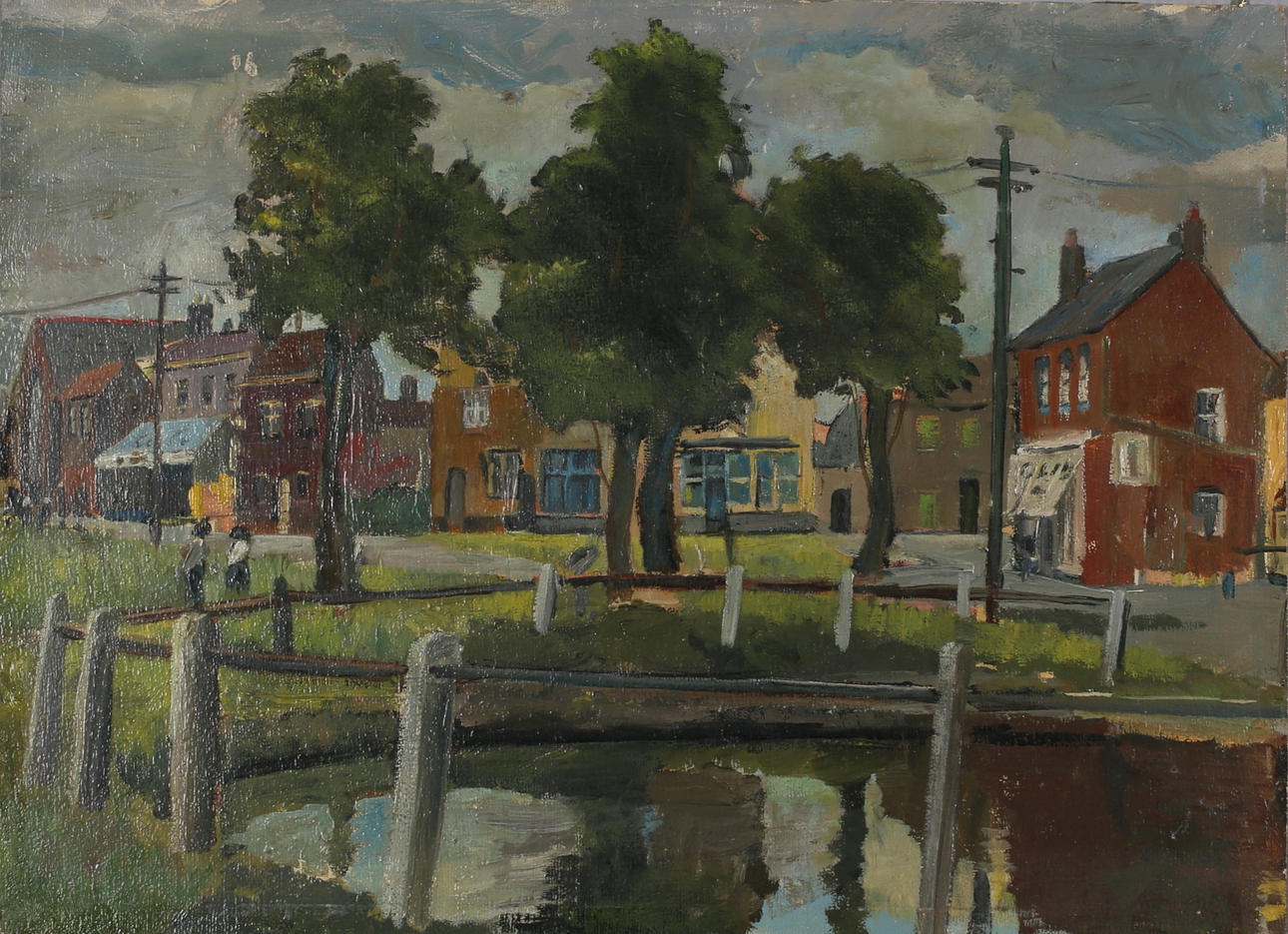 STANHOPE A FORBES. stadslandskap, olja på duk, uppklistrad. signerad Stanhope a Forbes.