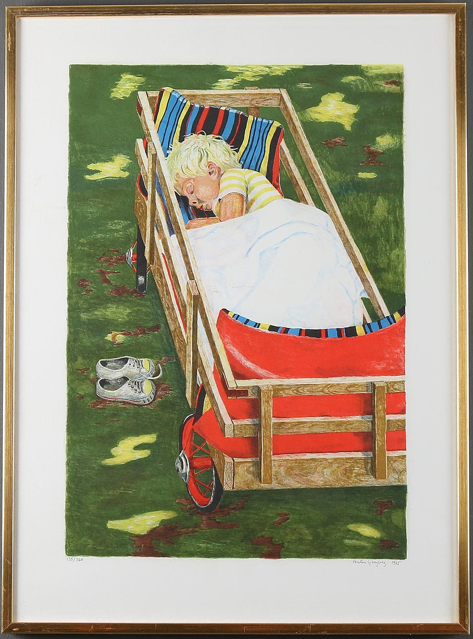 PONTUS LJUNGBERG. Färglitografi, sovande pojke, Signerad och daterad 1975.