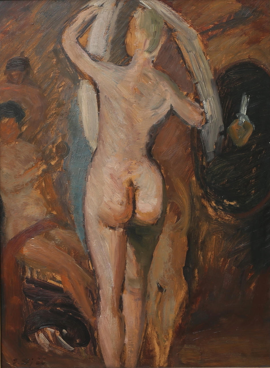 GUSTAF SJÖÖ. Nakenstudie. Olja på pannå, signerad.