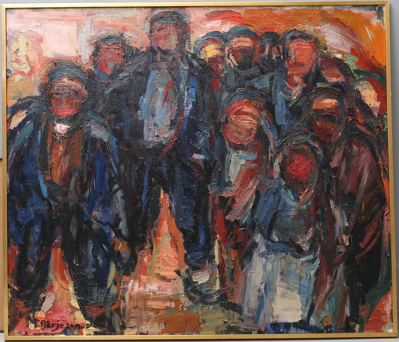 TORE BÖRJESSON. Folksamling. Olja på duk, signerad och otydligt daterad.