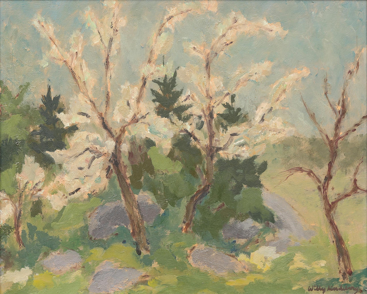 WILLY LINDBERG. BLÜHENDER BAUM, signiert.