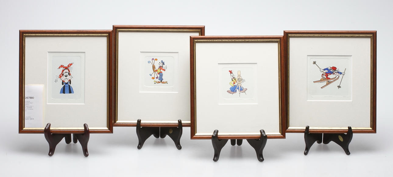 SOWA & REISER, WALT DISNEY. Färgetsningar, 4 st, signerade och numrerade.