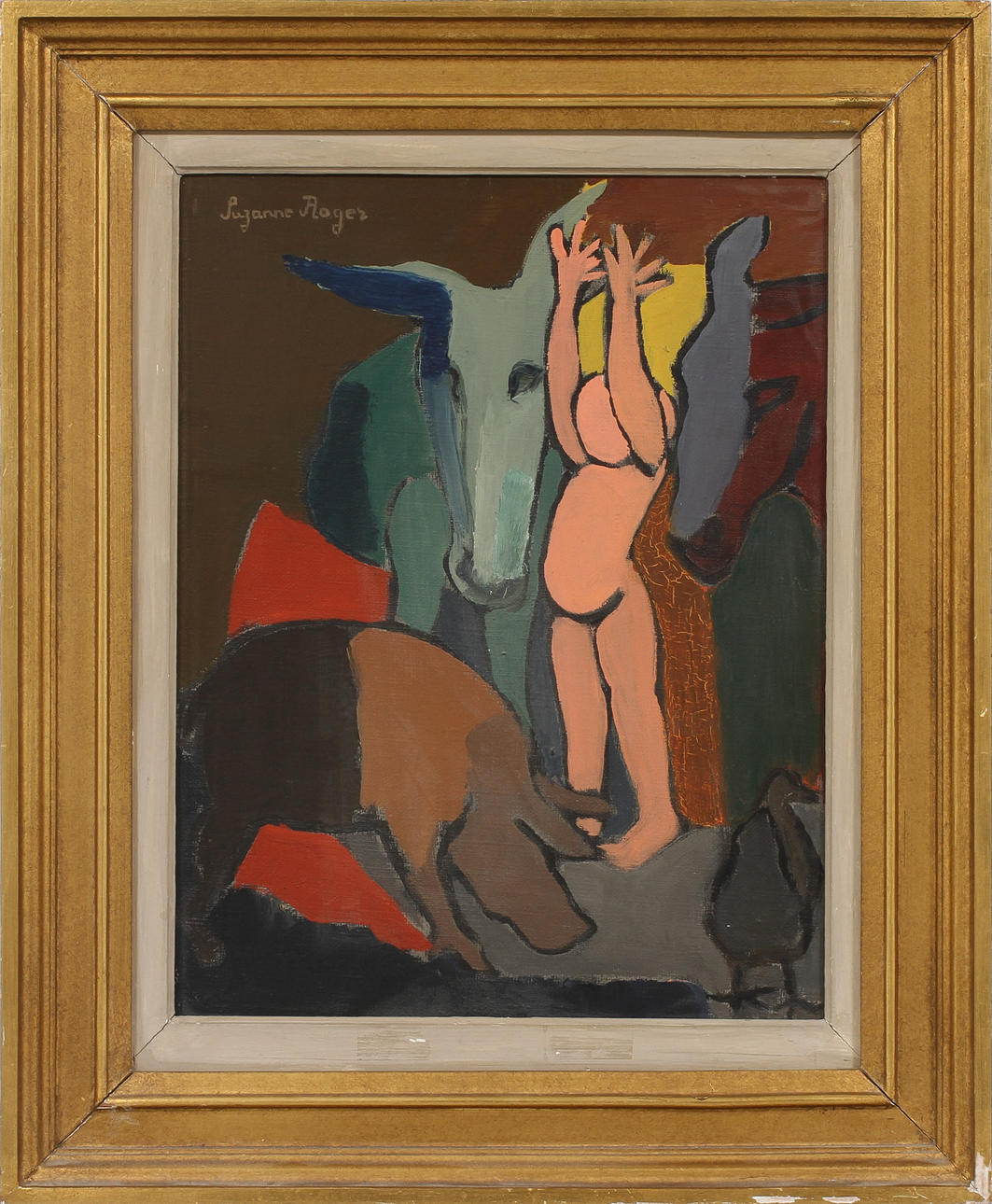 SUZANNE ROGER. "Enfant aux bras levés". Olja på duk, signerad.