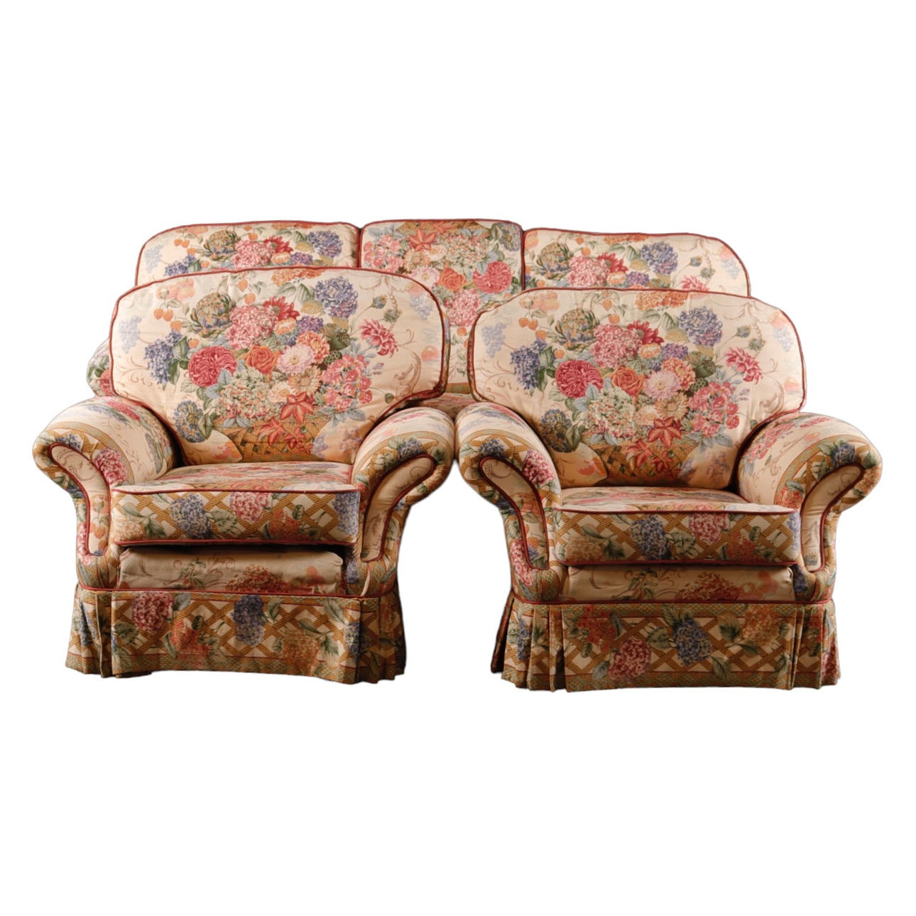 SOFA GROUP, 3 parts, Carelessness causes fire, 1900s.