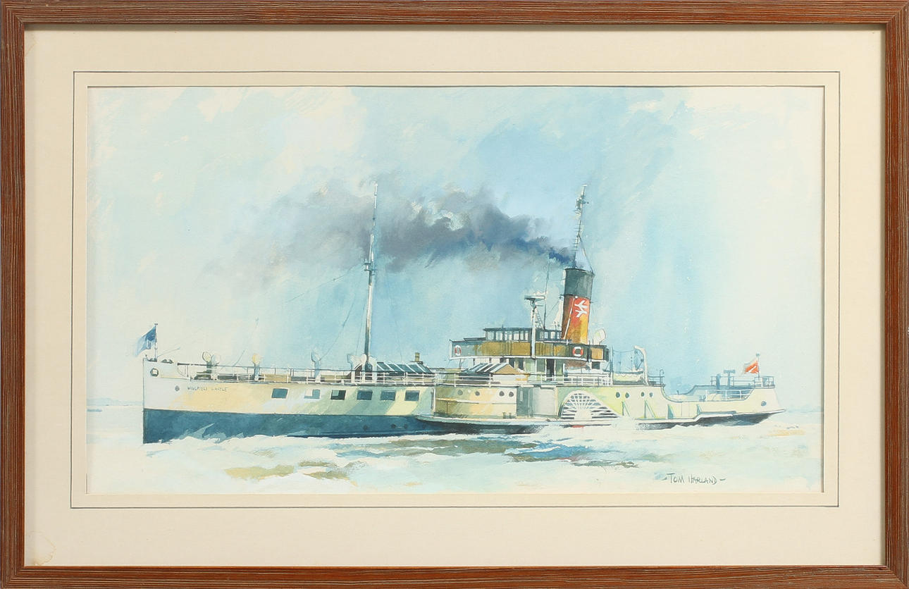 TOM HARLAND. "Ship portrait", watercolor, signed.