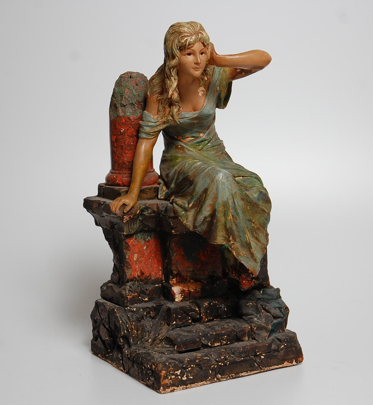 SKULPTUR, " Das Märchen " terracotta, Fritz Kochendörfer ,daterad 1898.