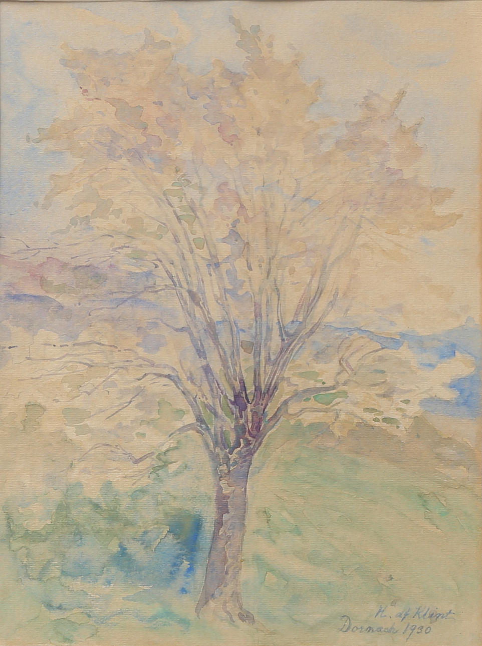 HILMA AF KLINT. Naturmotiv med träd. Akvarell, signerad H. af Klint och daterad 1930.