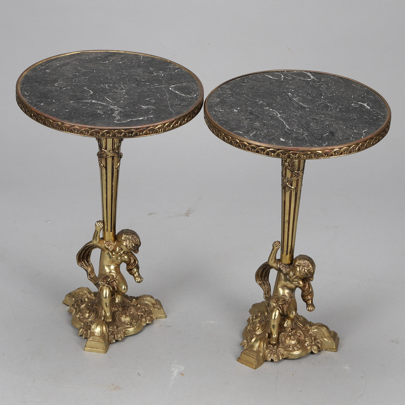 LAMP TABLE, a pair, brass / marble, rococo style.