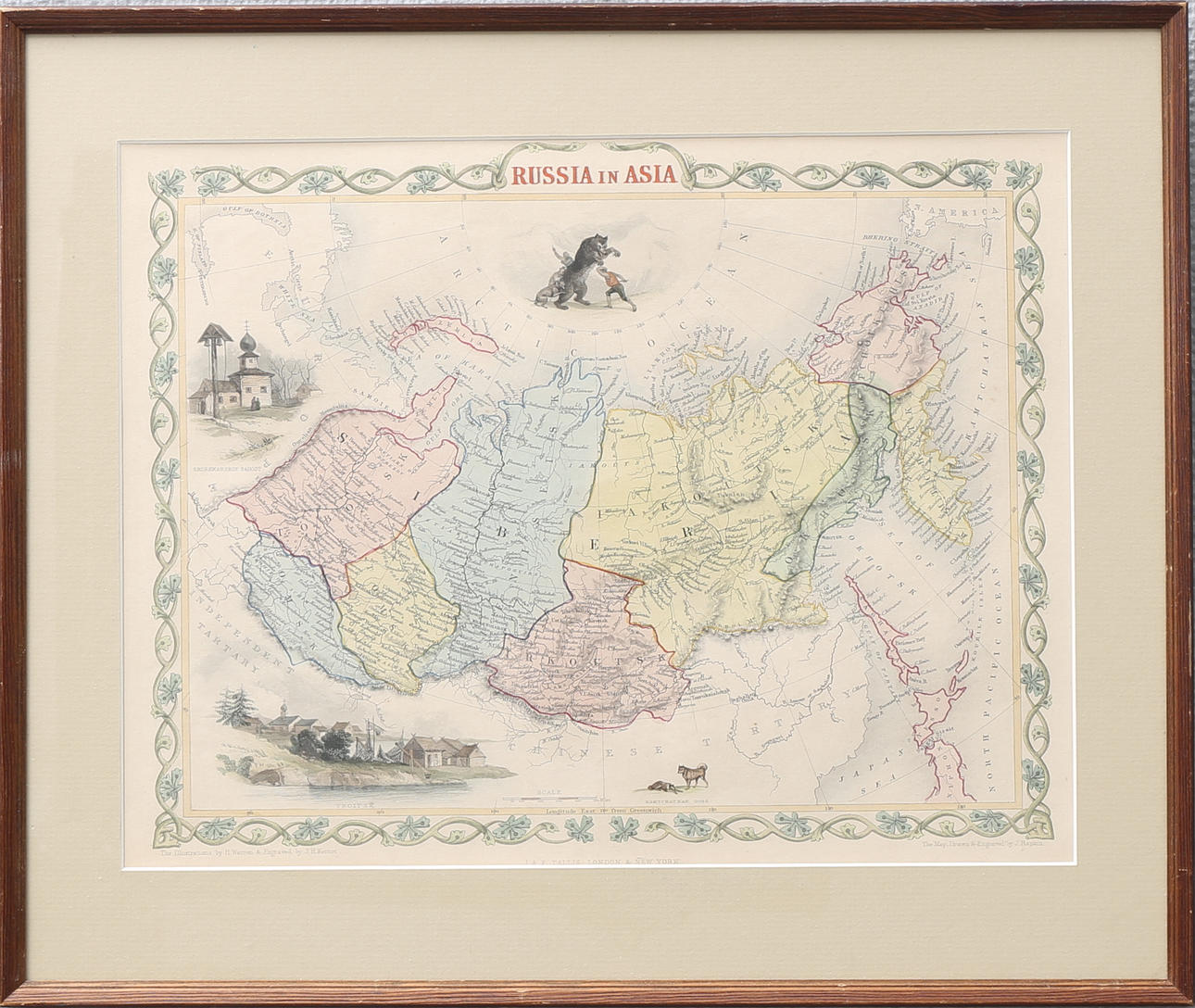 GRAVYR, handkolorerad karta, "Russia in Asia", 1800-tal.