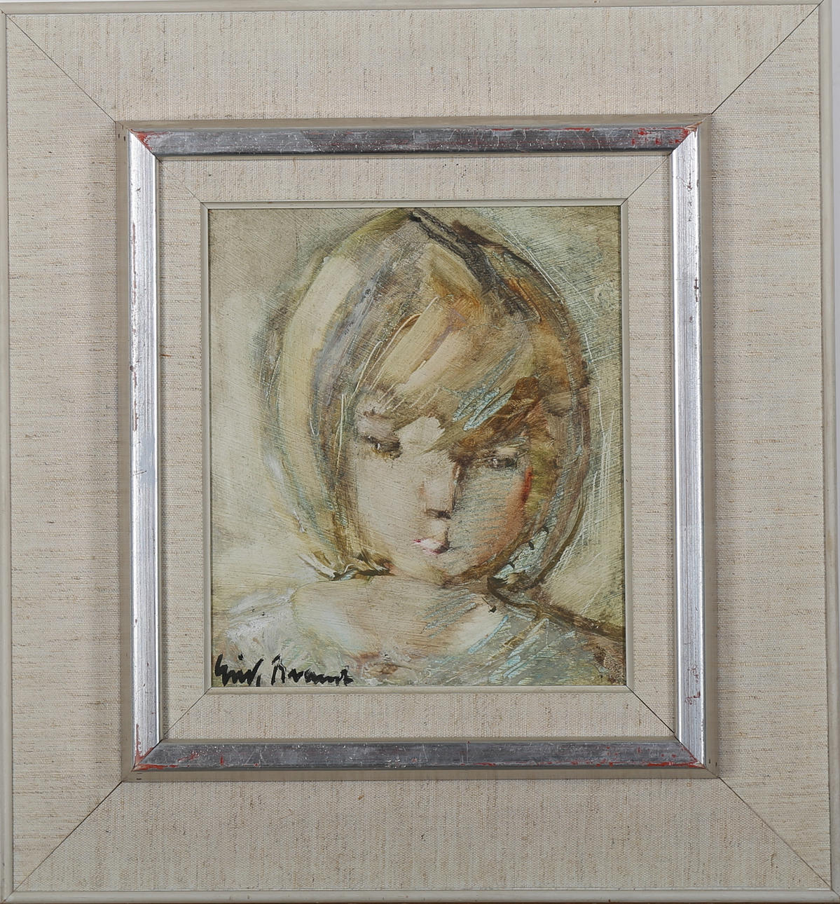 ERIK BRANDT. Olja på pannå, flicka, signerad.