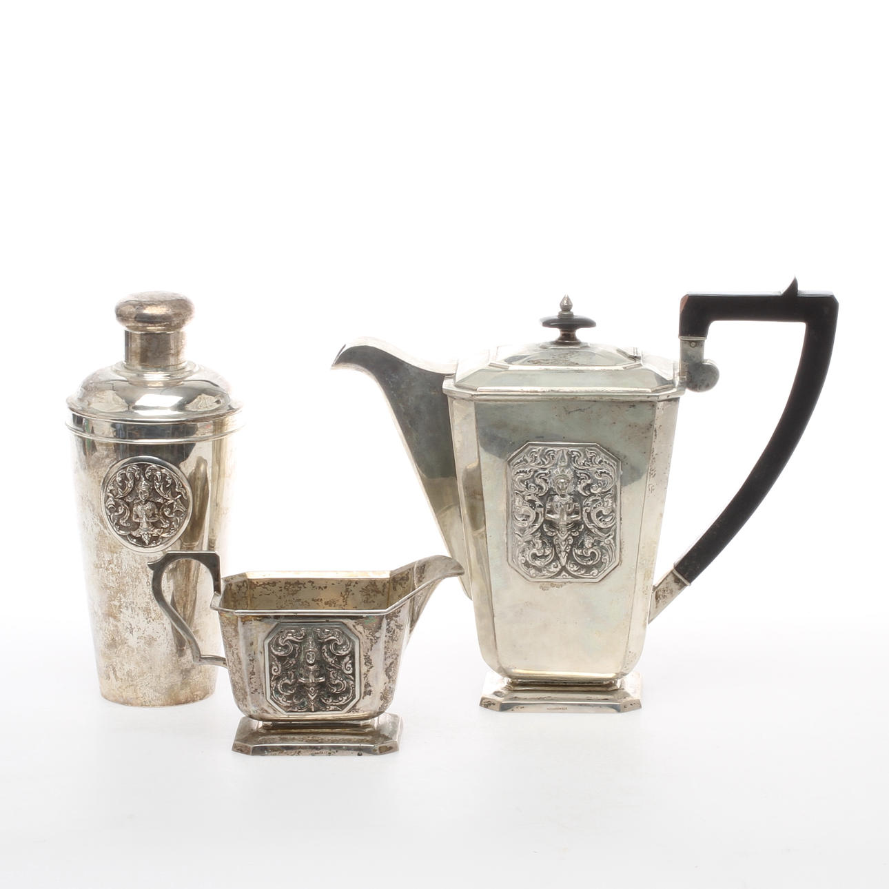 SHAKER, TEKANNA, GRÄDDKANNA, sterlingsilver, trol Siam/Thailand, 1900-tal.