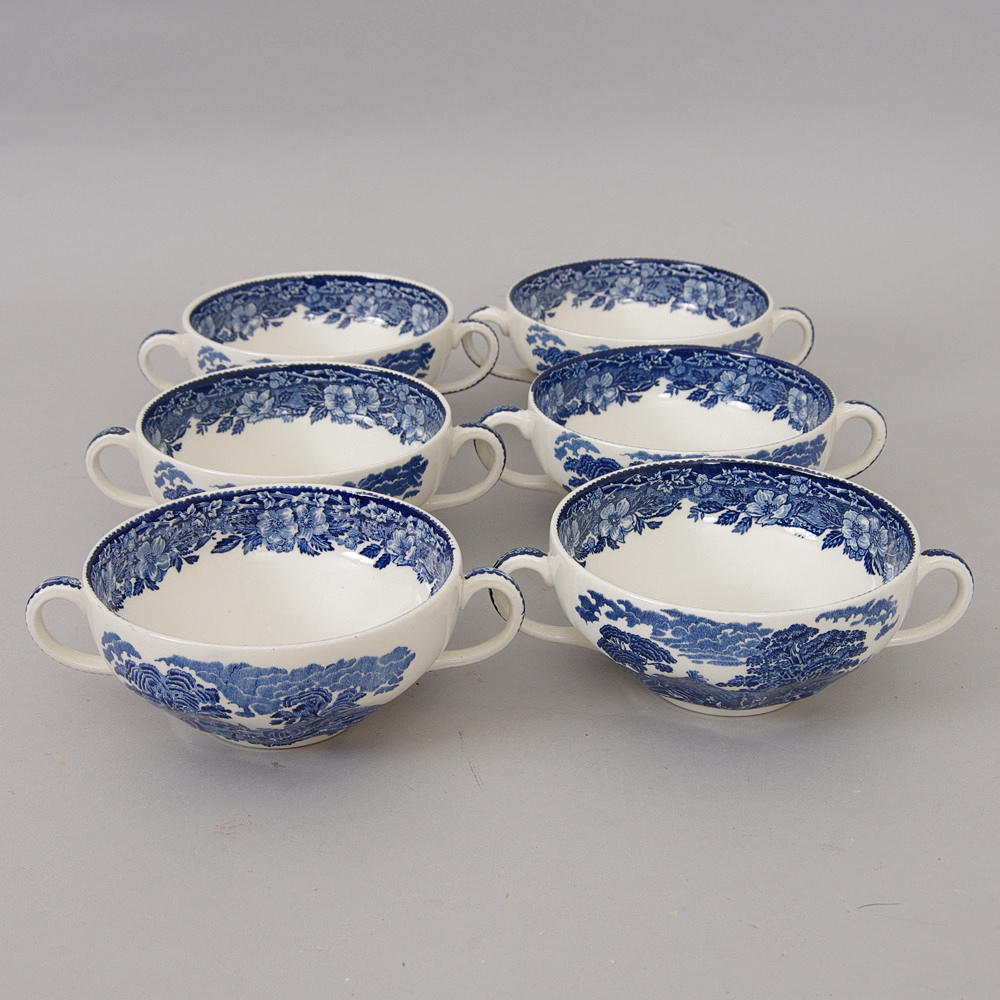 BULJONGKOPPAR, 6 stycken, "Woodland", Enoch Wedgwood.