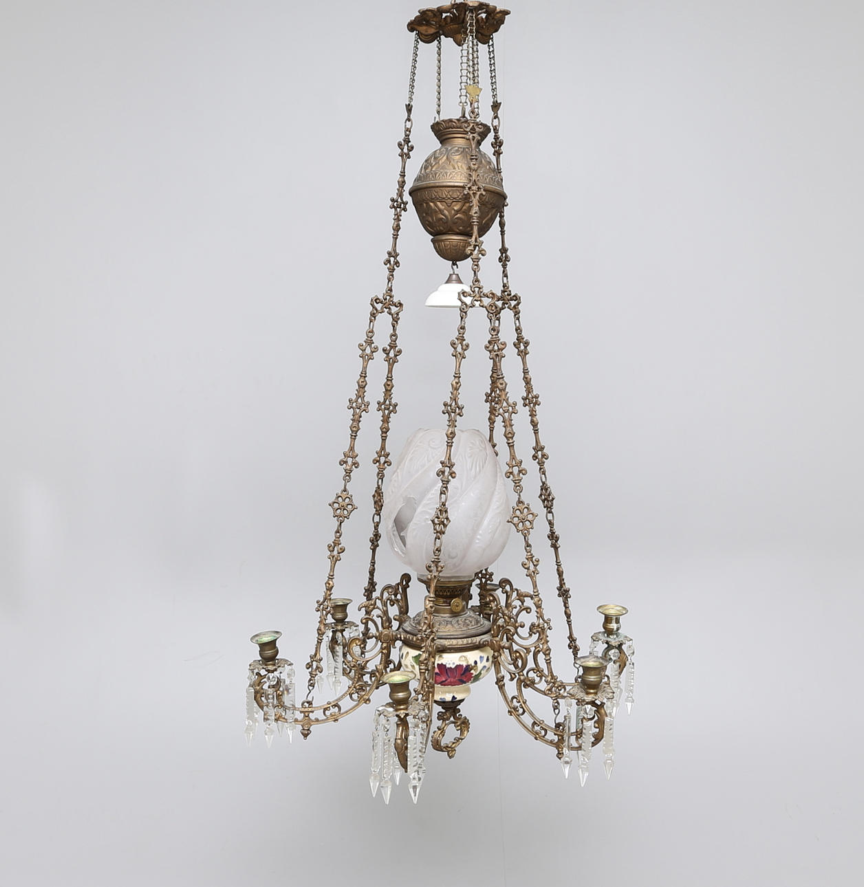 HÄNGLAMPA, majolika, 1880-tal.