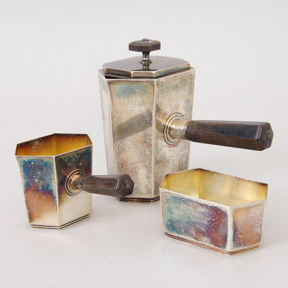 SERVERINGSSET, 3 delar, silver/bakelit, GAB.