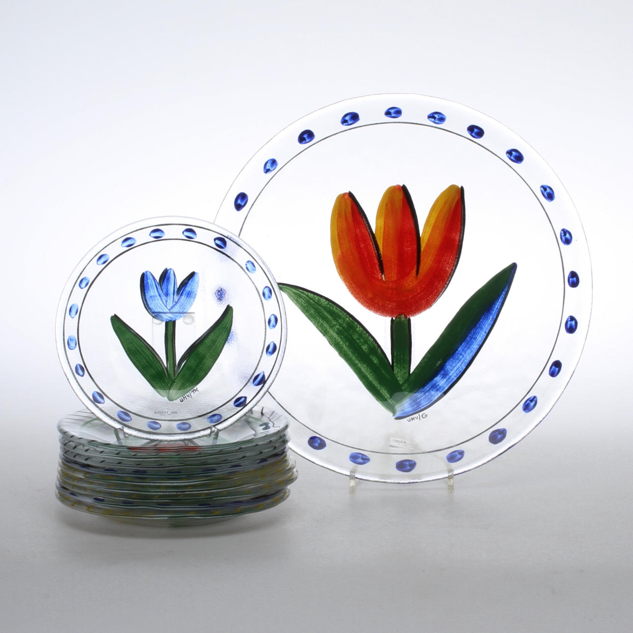ASSIETTER, 10 st, FAT, glas, Ulrika Hydman-Vallien, Kosta Boda.