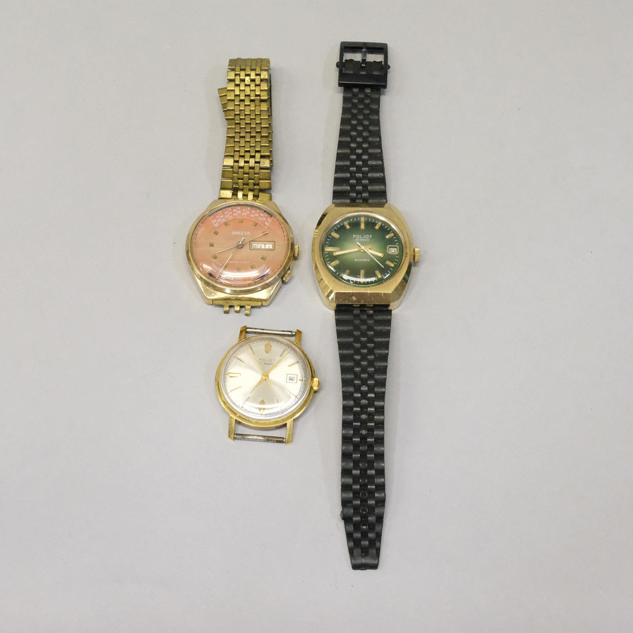 THREE MEN'S WATCHES, ROCKET AND POLJOT.