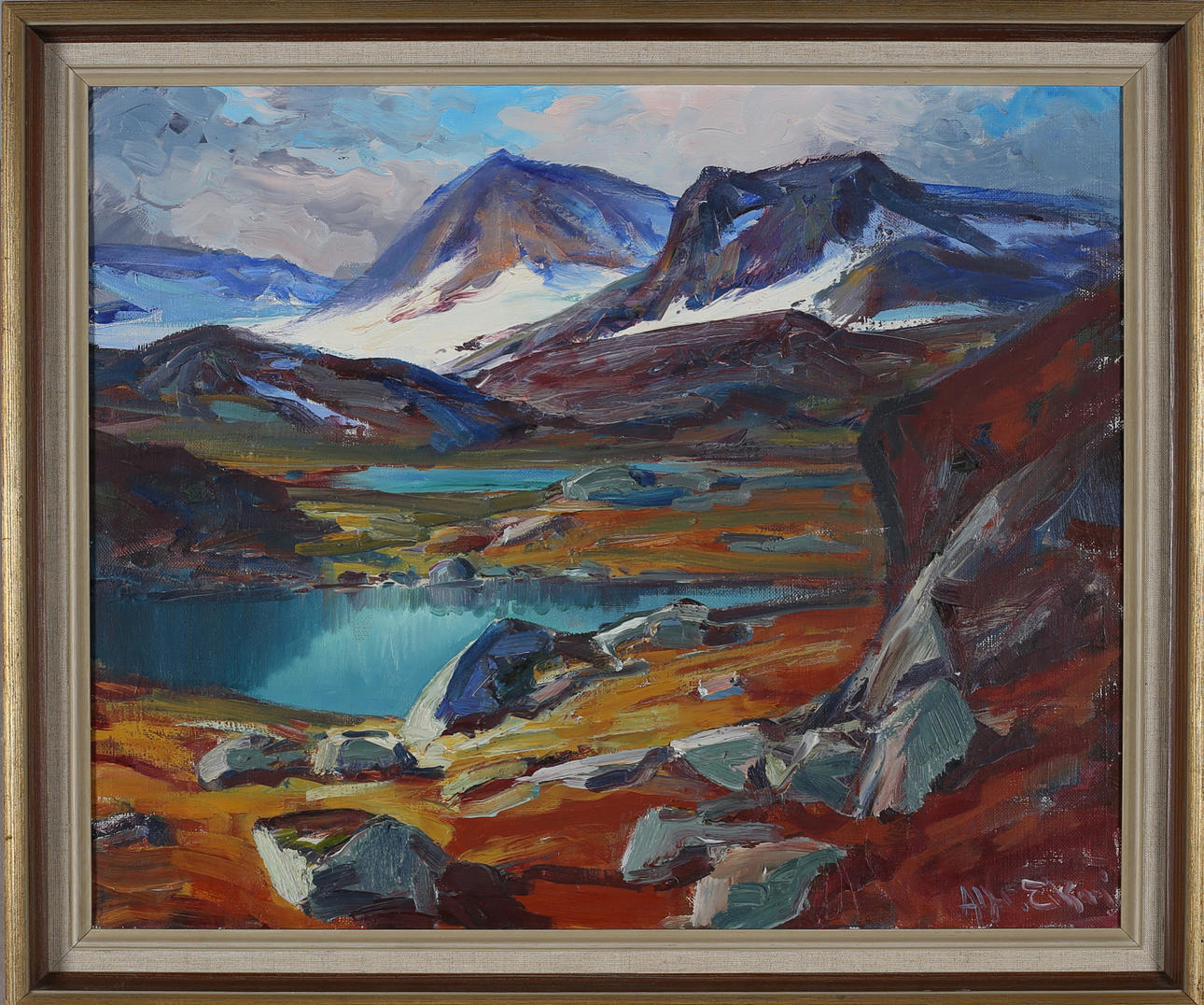 ALFRED EIKRI. Mountain landscape, oil on canvas, signed.