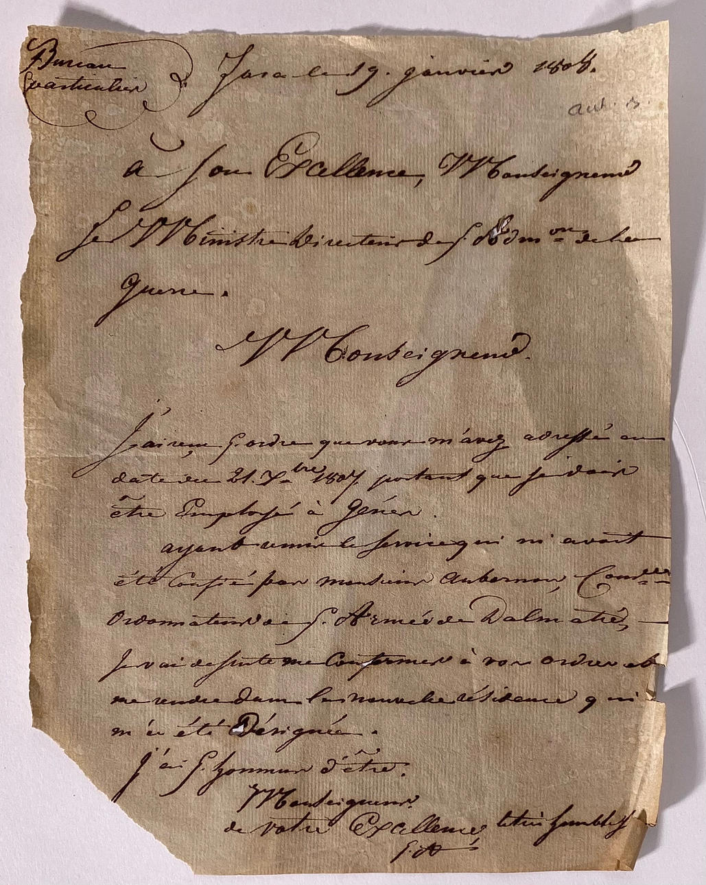 HANDWRITTEN LETTER NAPOLEONIC TIME.