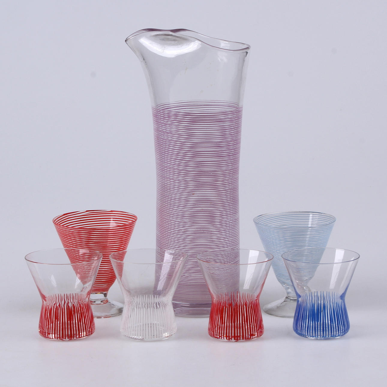 KARAFF, samt glas, 7 delar, "Party" samt "Stripe", Bengt Orup, Johansfors.