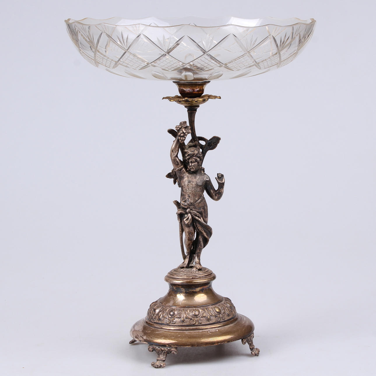 BORDSUPPSATS, nysilver och glas, GAB, Stockholm, tidigt 1900-tal.