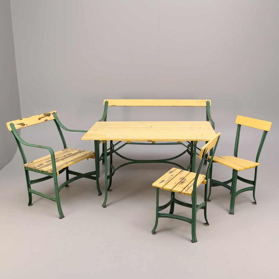 TRÄDGÅRDSMÖBEL 5 delar, metall/trä, 1900-talets mitt.