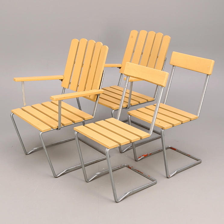 TRÄDGÅRDSMÖBEL 4 delar, metall/trä, modell Grythyttan, 1900-talets andra hälft.