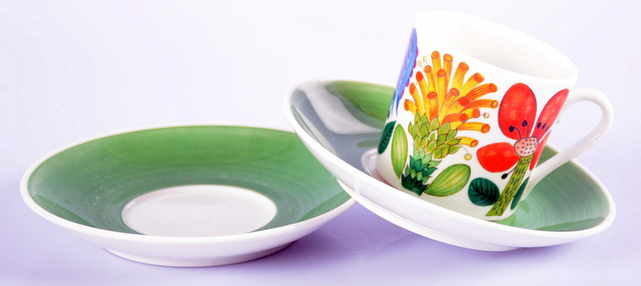 KAFFEKOPP med 2 stycken fat, "Tahiti", Stig Lindberg, Gustavsberg.