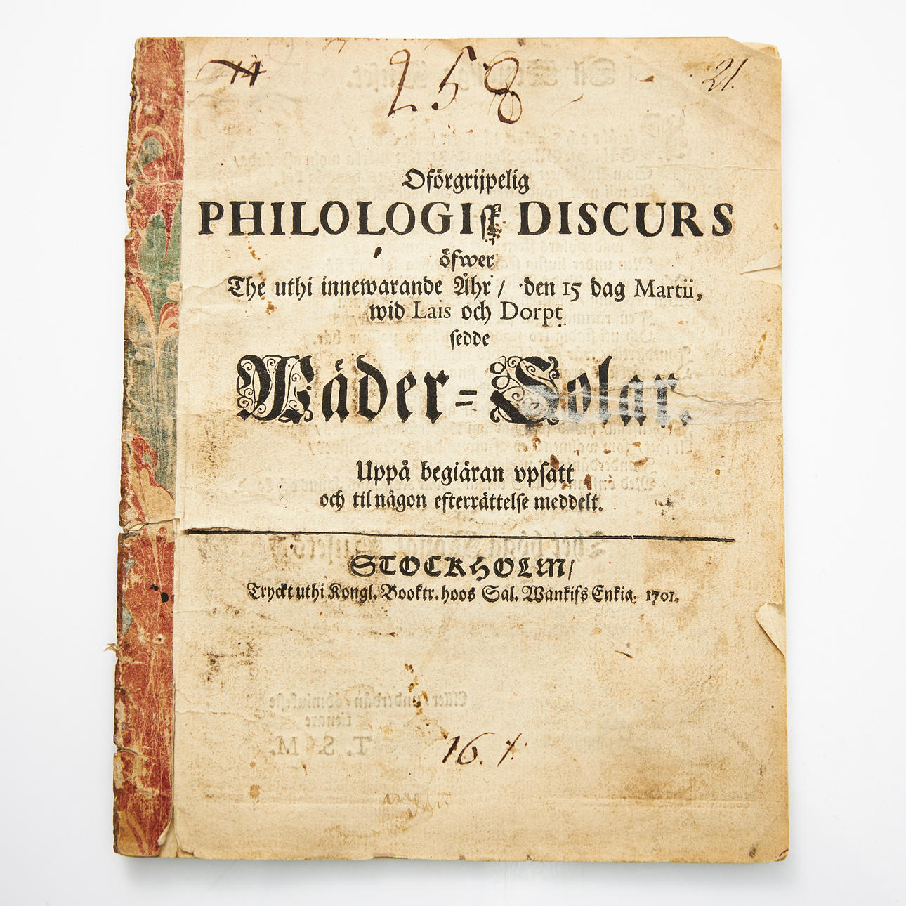 SCHUBART OM VÄDERSOLAR 1701.