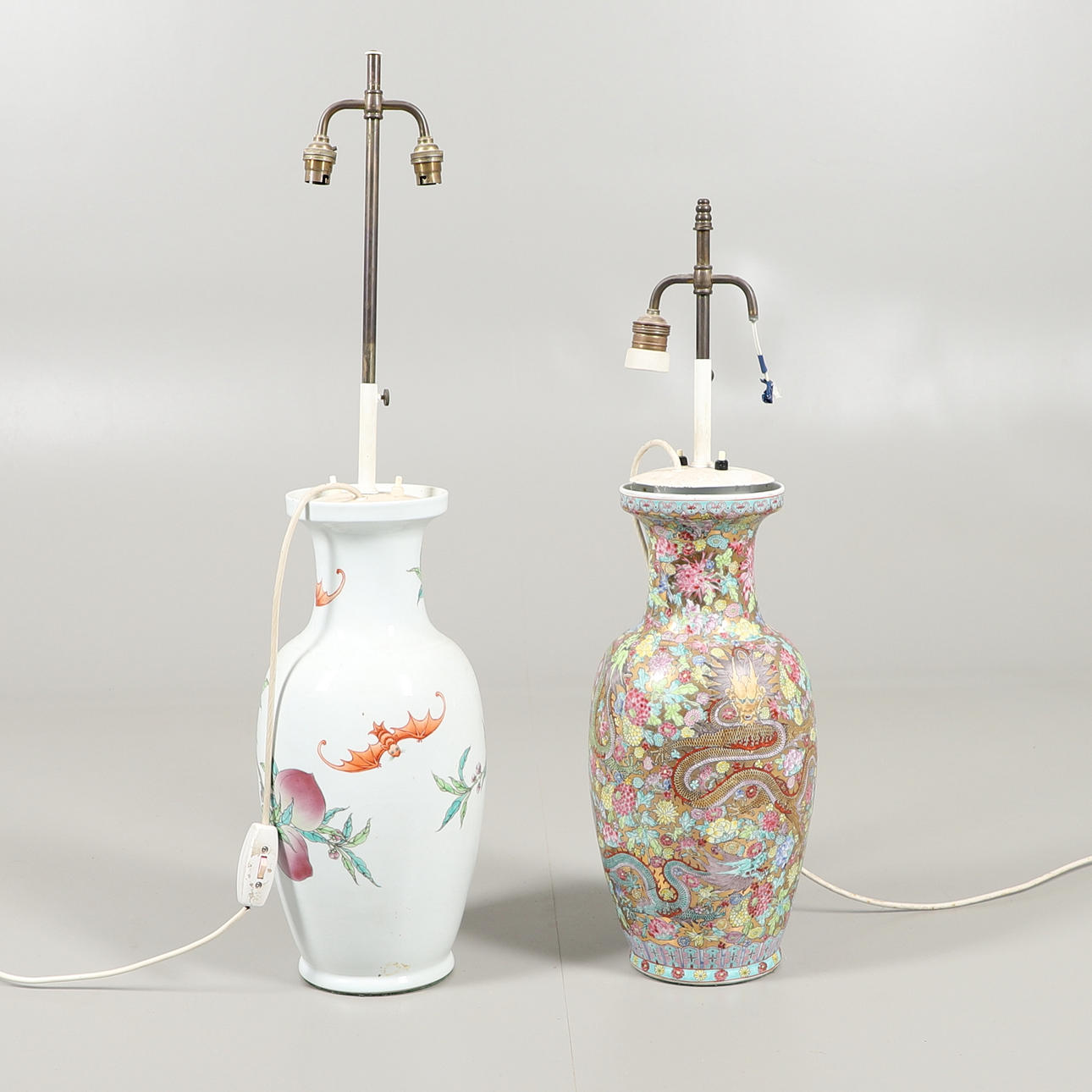 TWO ORIENTAL STYLE CERAMIC LAMPS.