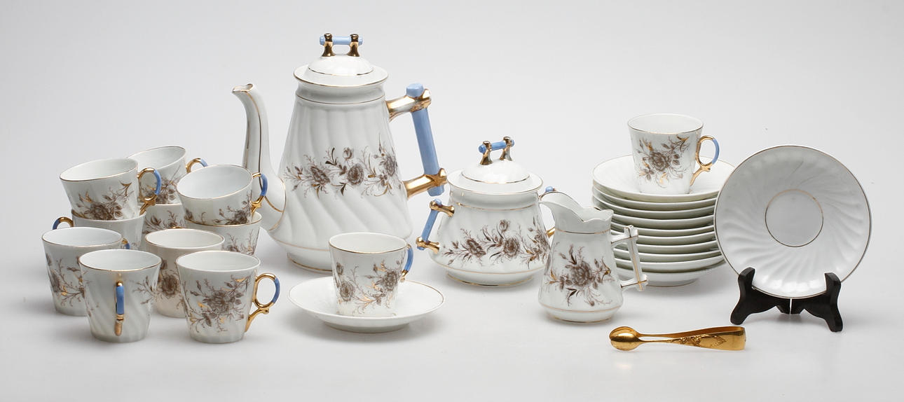 KAFFESERVIS, 15 delar, flintgods, 1900-talets första hälft.